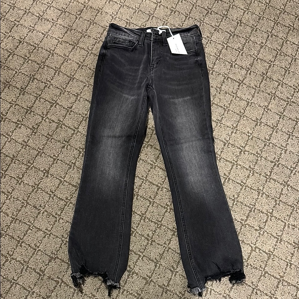 Flying Monkey Black Straight Leg Jeans with Distressed Hem